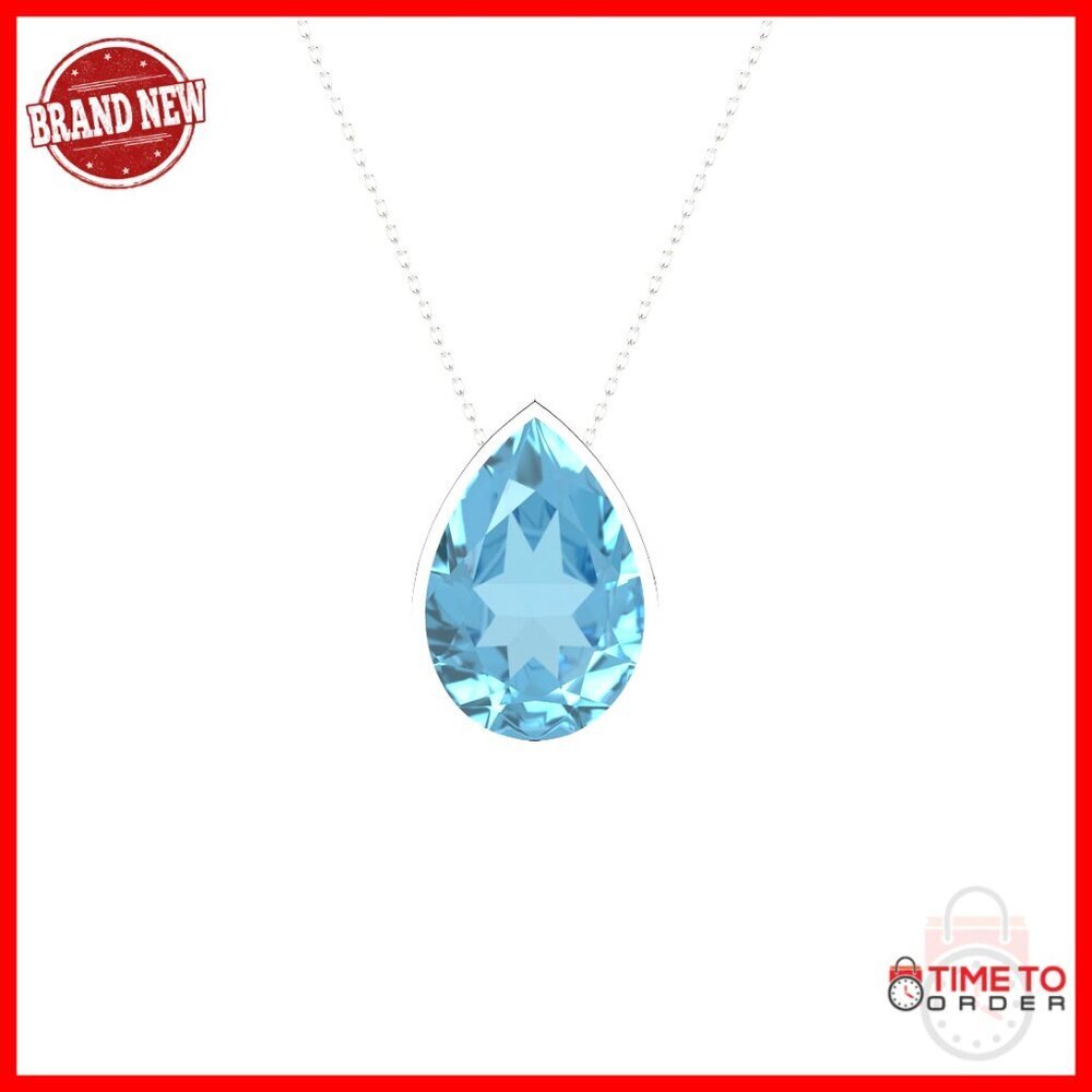 Sterling Silver Swiss Blue Topaz Slider Pendant Necklace Birthstone Gift